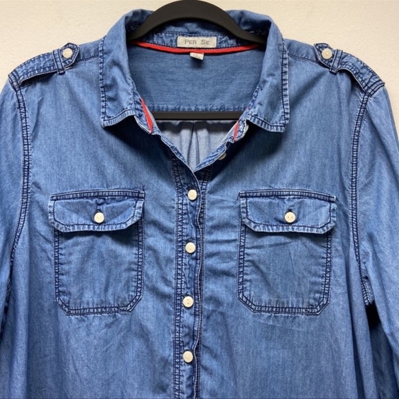 Per Se Anthropologie Shirt Dress Casual Business Minimalist Versatile Blue L - Picture 3 of 11